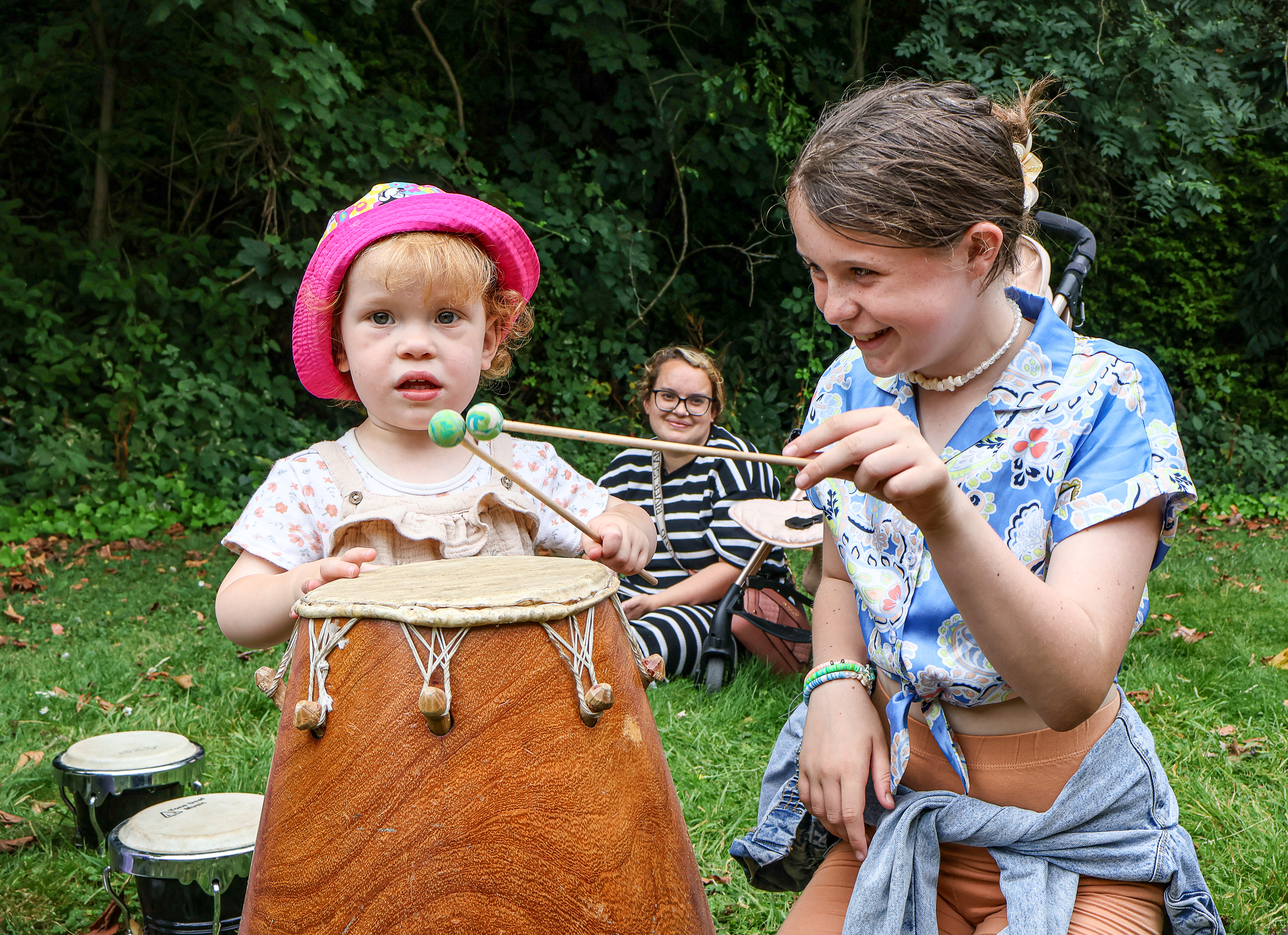 Children playing drums at the Sticks N Stones Festival in Medway Kent