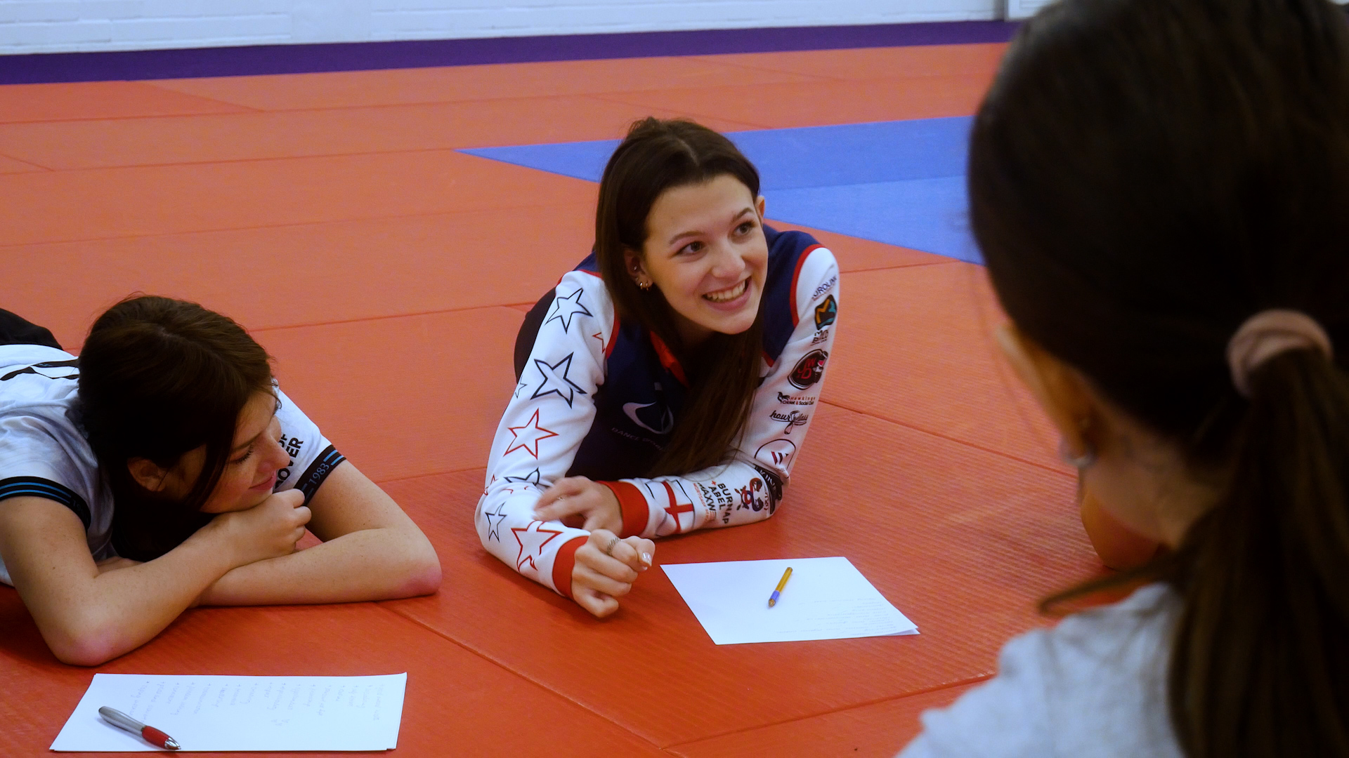 Girl learning about self defence